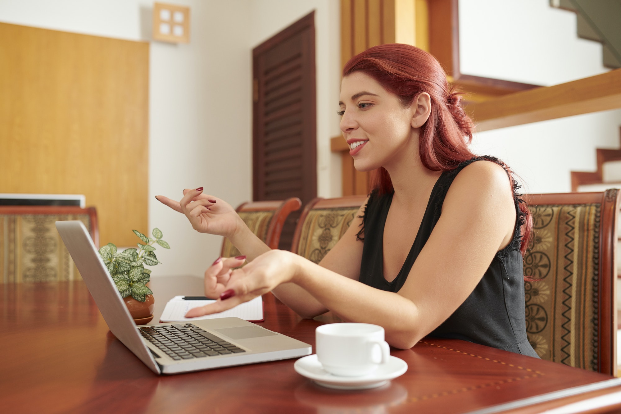 Woman having online conference